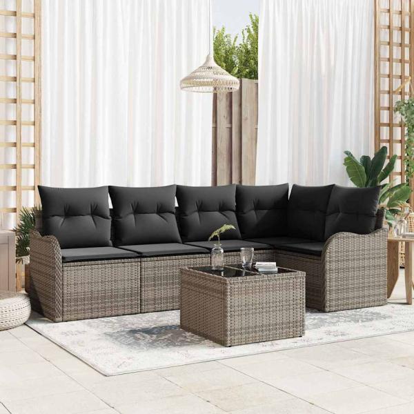 ARDEBO.de - 5-teiliges Garten Sofaset mit Kissen schwarzes Poly Rattan, 2-Sitzer Garten Sofa mit Kissen graues Poly Rattan