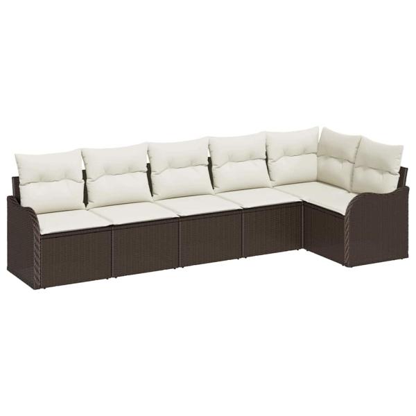 6-teiliges Garten Sofaset mit Kissen aus braunem Poly-Rattan, 2-Sitzer Garten Sofa mit Kissen aus braunem Poly-Rattan