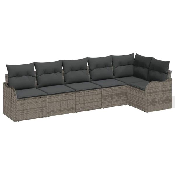 6-teiliges Garten-Sofa-Set mit Kissen in Grau aus Poly-Rattan, 2-Sitzer Garten-Sofa mit Kissen in Grau aus Poly-Rattan