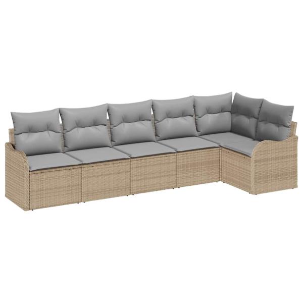 6-teiliges Garten Sofa Set mit Kissen Beige Poly Rattan, 2-Sitzer Garten Sofa mit Kissen Beige Poly Rattan