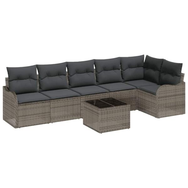6-Teiliges Garten Sofa Set mit Kissen Schwarz Poly Rattan, 2-Sitzer Garten Sofa mit Kissen Grau Poly Rattan