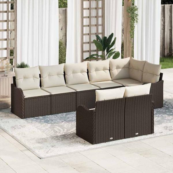 ARDEBO.de - 8-teiliges Garten Sofa Set mit Kissen Braun Poly Rattan, 2-Sitzer Garten Sofa mit Kissen Braun Poly Rattan