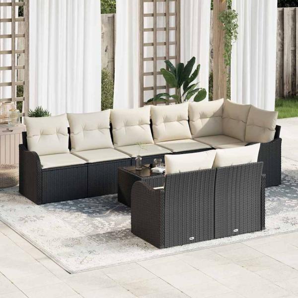 ARDEBO.de - 8-teiliges Garten Sofa Set mit Kissen Braun Poly-Rattan, 2-Sitzer Garten Sofa mit Kissen Schwarz Poly-Rattan