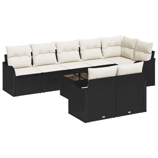 8-teiliges Garten Sofa Set mit Kissen Braun Poly-Rattan, 2-Sitzer Garten Sofa mit Kissen Schwarz Poly-Rattan