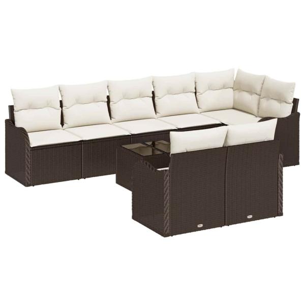 8-teiliges Gartensofaset mit Kissen Grau Poly Rattan, 2-Sitzer Gartensofa mit Kissen Braun Poly Rattan