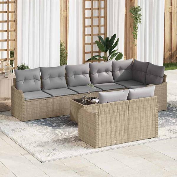 ARDEBO.de - 9-teiliges Gartensofa Set mit Kissen Schwarzes Poly Rattan, 2-Sitzer Gartensofa mit Kissen Beiges Poly Rattan