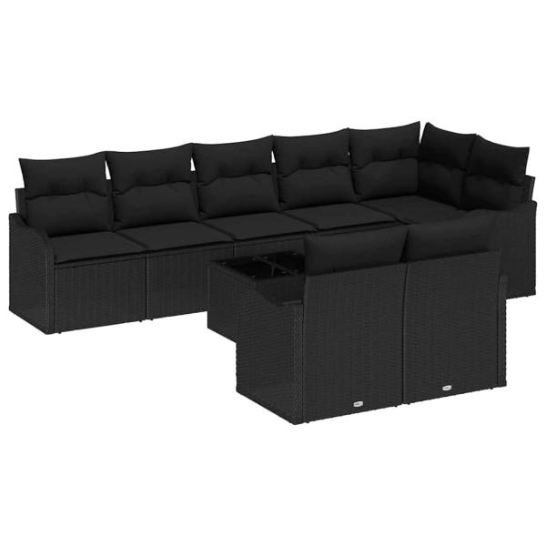 9-Teiliges Gartensofa-Set mit Kissen Beige Poly-Rattan, 2-Sitzer Gartensofa mit Kissen Schwarz Poly-Rattan