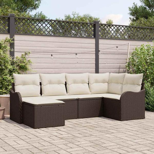 ARDEBO.de - 6-teiliges Garten-Sofa-Set mit Kissen, Braunes Poly-Rattan, 2-Sitzer Garten-Sofa mit Kissen, Braunes Poly-Rattan