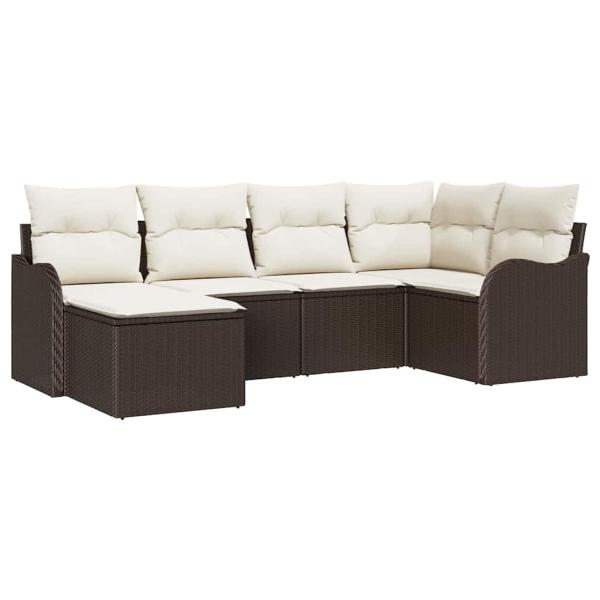 6-teiliges Garten-Sofa-Set mit Kissen, Braunes Poly-Rattan, 2-Sitzer Garten-Sofa mit Kissen, Braunes Poly-Rattan