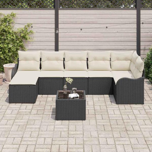 Gartensofa-set Schwarz Poly-Rattan