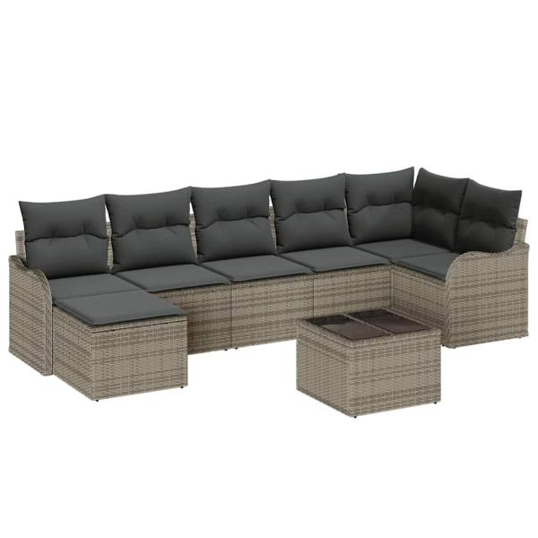 7-teiliges Garten Sofaset mit Kissen Schwarzes Poly Rattan, 2-Sitzer Garten Sofa mit Kissen Graues Poly Rattan