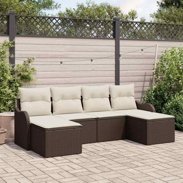 ARDEBO.de - 6-teilige Garten Sofa Set mit Kissen Braun Poly Rattan, 2-Sitzer Garten Sofa mit Kissen Braun Poly Rattan