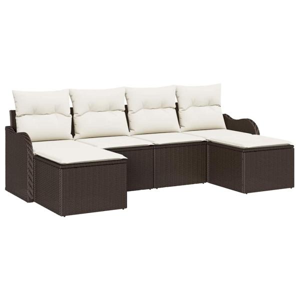 6-teilige Garten Sofa Set mit Kissen Braun Poly Rattan, 2-Sitzer Garten Sofa mit Kissen Braun Poly Rattan