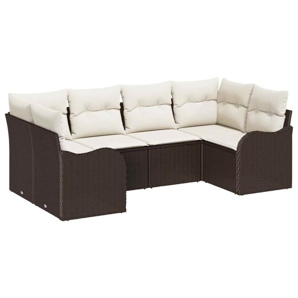 6-teiliges Garten Sofa Set mit Kissen Braun Poly Rattan, 2-Sitzer Garten Sofa mit Kissen Braun Poly Rattan