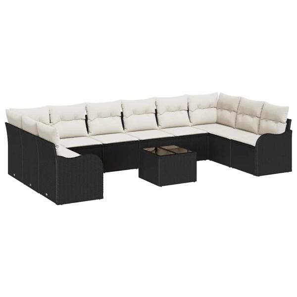 10-teiliges Garten-Sofa-Set mit Kissen Braun Poly-Rattan, 2-Sitzer Garten-Sofa mit Kissen Schwarz Poly-Rattan