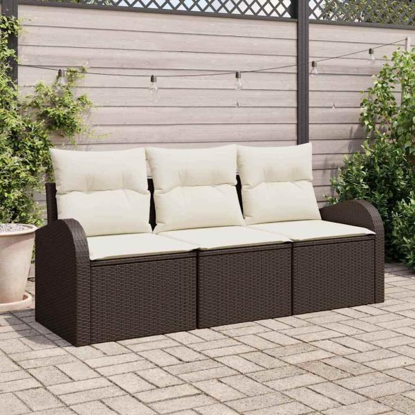 ARDEBO.de - 3-teiliges Garten Sofa Set mit Kissen Braun Poly Rattan