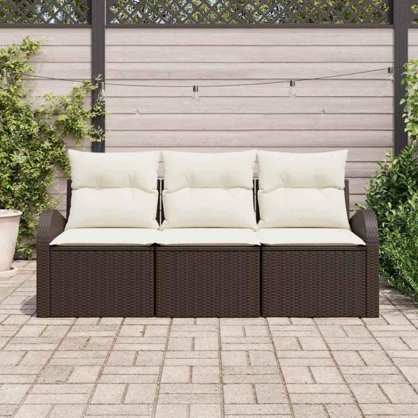 3-teiliges Garten Sofa Set mit Kissen Braun Poly Rattan