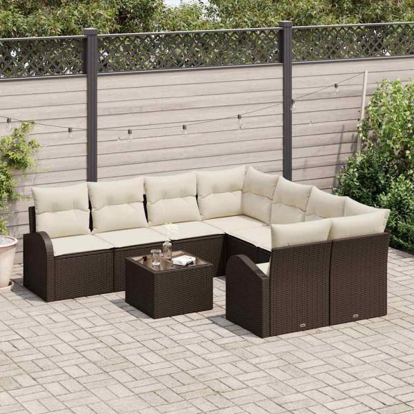 ARDEBO.de - 9-teiliges Garten-Sofa-Set mit Kissen Braun Poly Rattan