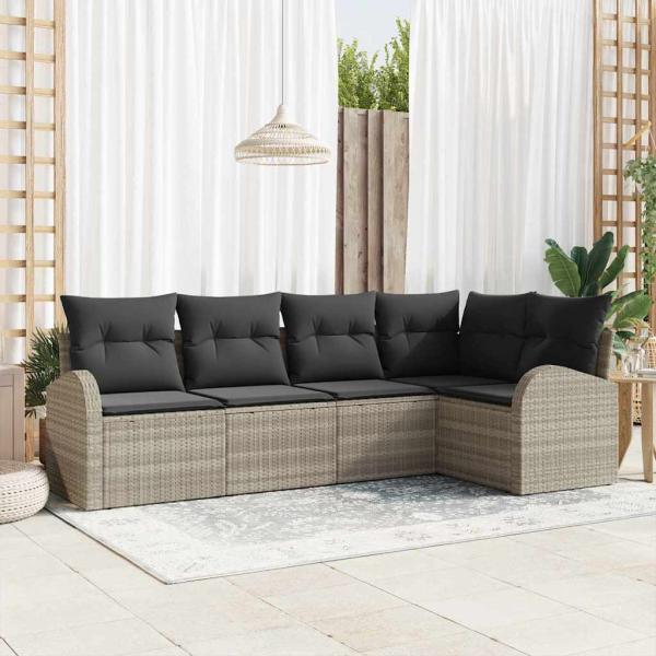 ARDEBO.de - 5-teiliges Garten Sofa Set mit Kissen Lichtgrau Poly-Rattan