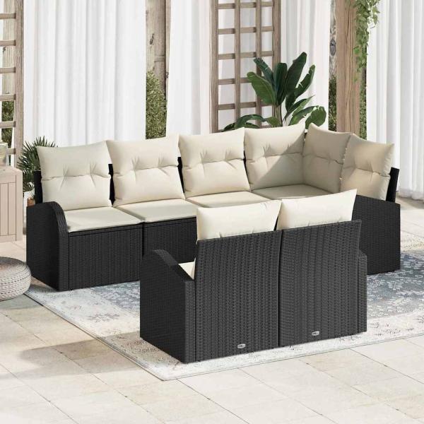 ARDEBO.de - 7-teiliges Garten Sofa Set mit Kissen Schwarz Poly Rattan