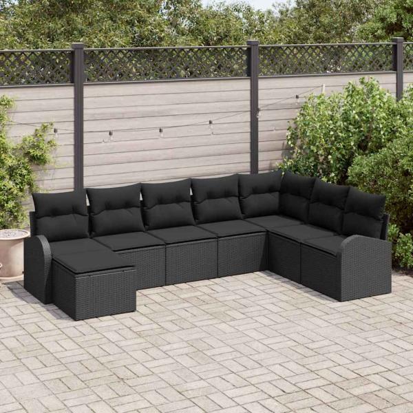 ARDEBO.de - 8-teilige Garten-Sofaset mit Kissen Schwarz Poly-Rattan