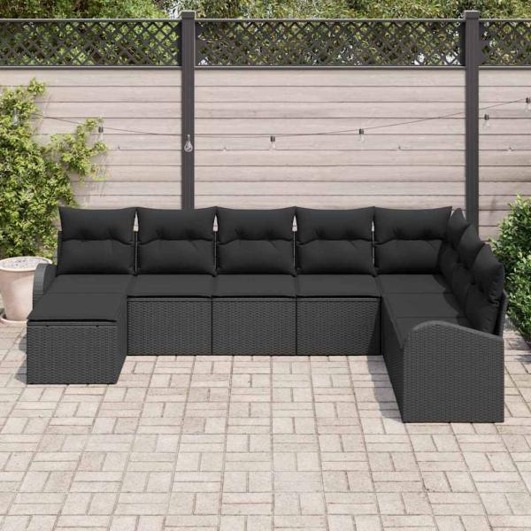 8-teilige Garten-Sofaset mit Kissen Schwarz Poly-Rattan