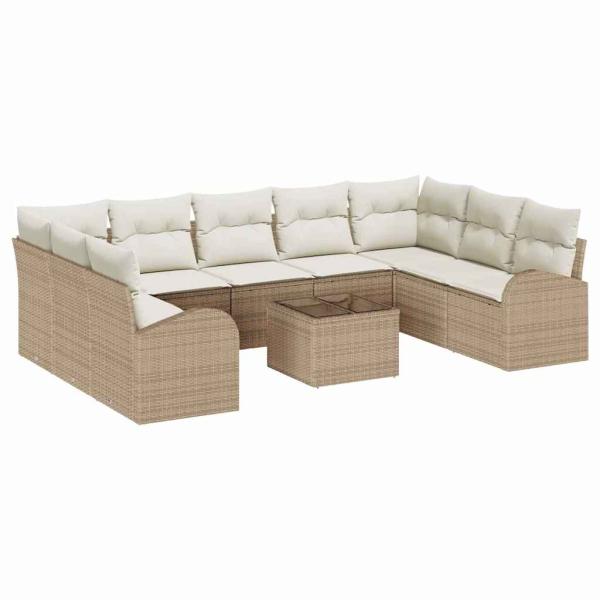 10-teiliges Garten Sofa Set mit Kissen Braun Poly Rattan