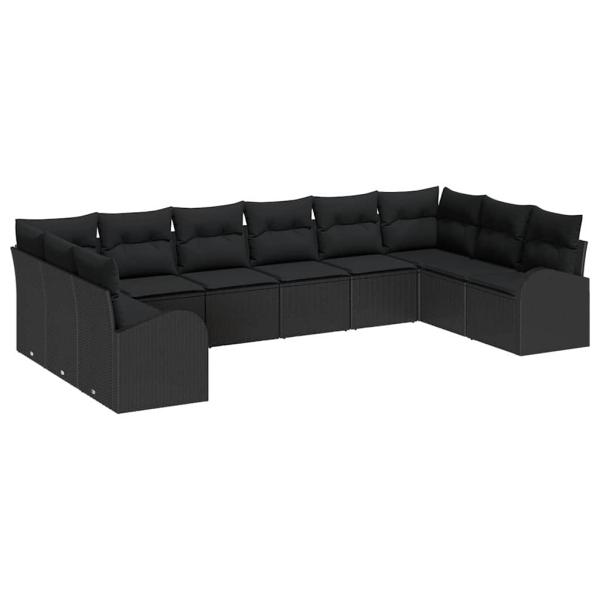 10 Teiliges Garten Sofa Set mit Kissen Schwarz Poly Rattan