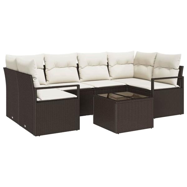 ARDEBO.de - 7-teiliges Garten Sofa Set mit Kissen Braun Poly Rattan, 2-Sitzer Garten Sofa mit Kissen Braun Poly Rattan