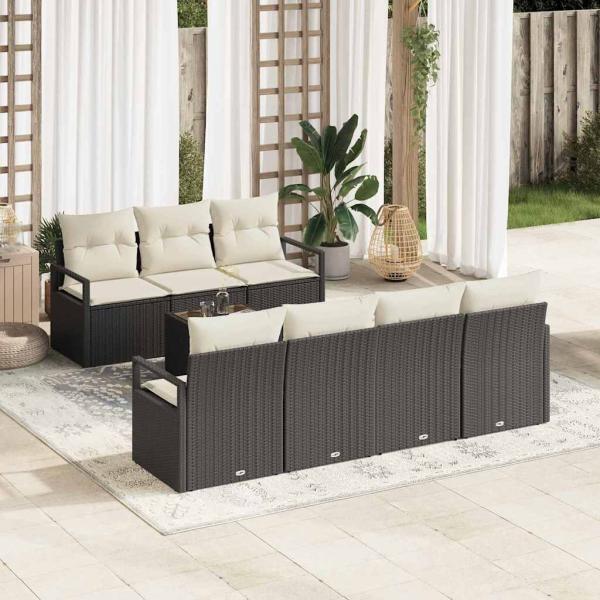 ARDEBO.de - 8-teiliges Garten Sofa Set mit Kissen Schwarz Poly Rattan, 2-Sitzer Garten Sofa mit Kissen Schwarz Poly Rattan