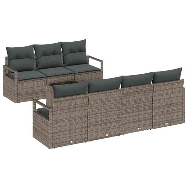 8-teiliges Garten Sofa Set mit Kissen in Grau - Poly Rattan, 2-Sitzer Garten Sofa mit Kissen in Grau - Poly Rattan