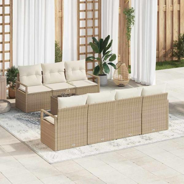 ARDEBO.de - 8-teiliges Garten Sofa Set mit Kissen Beige Poly Rattan, 2-Sitzer Garten Sofa mit Kissen Beige Poly Rattan