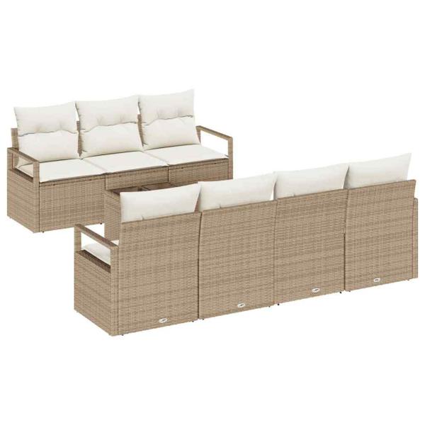 8-teiliges Garten Sofa Set mit Kissen Beige Poly Rattan, 2-Sitzer Garten Sofa mit Kissen Beige Poly Rattan