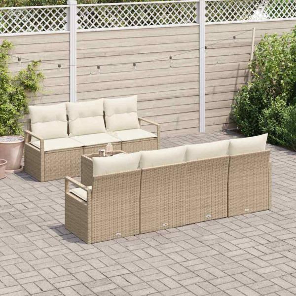 8-teiliges Garten Sofa Set mit Kissen Beige Poly Rattan, 2-Sitzer Garten Sofa mit Kissen Beige Poly Rattan