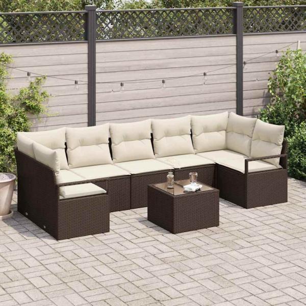 ARDEBO.de - 8-teiliges Garten Sofa Set mit Kissen Braun Poly Rattan, 2-Sitzer Garten Sofa mit Kissen Braun Poly Rattan