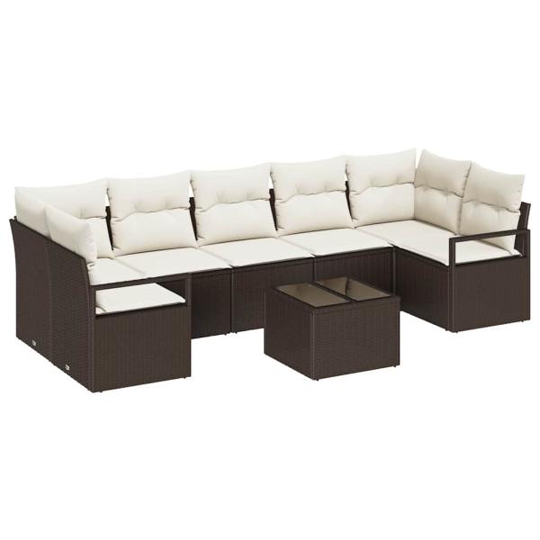 8-teiliges Garten Sofa Set mit Kissen Braun Poly Rattan, 2-Sitzer Garten Sofa mit Kissen Braun Poly Rattan