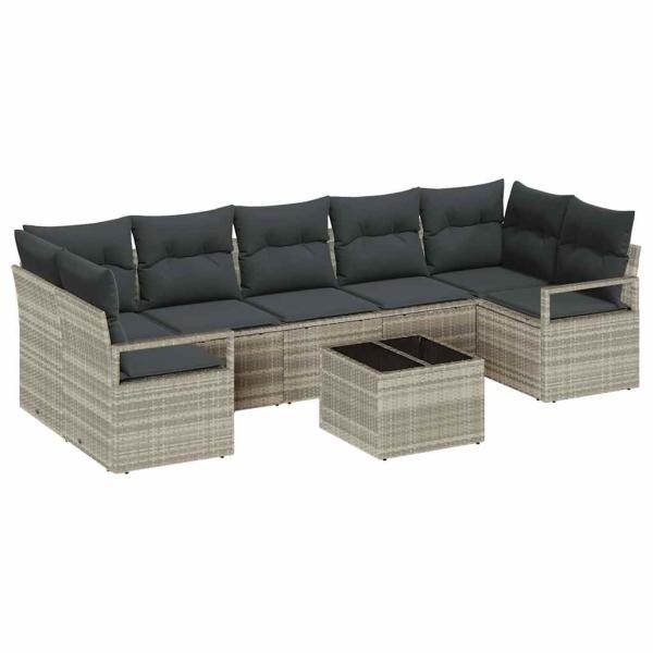 8 Teile Garten Sofa Set mit Kissen Hellgrau Poly Rattan, 2-Sitzer Garten Sofa mit Kissen Grau Poly Rattan