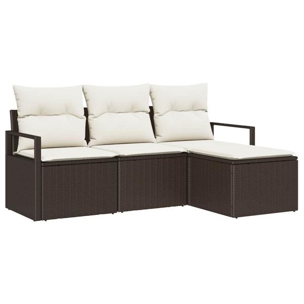 4-teilige Garten Sofa Set mit Kissen Braunes Poly Rattan, 2-Sitzer Garten Sofa mit Kissen Braunes Poly Rattan
