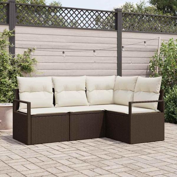 ARDEBO.de - 4-teiliges Garten Sofa Set mit Kissen Braun Poly Rattan, 2-Sitzer Garten Sofa mit Kissen Braun Poly Rattan