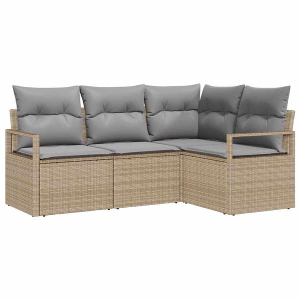4-teiliges Garten-Sofa-Set mit Kissen Beige Poly-Rattan,  2-Sitzer Garten-Sofa mit Kissen Beige Poly-Rattan