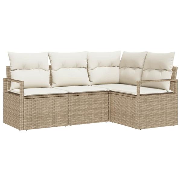 4-teiliges Garten Sofa Set mit Kissen Beige Poly Rattan, 2-Sitzer Garten Sofa mit Kissen Beige Poly Rattan