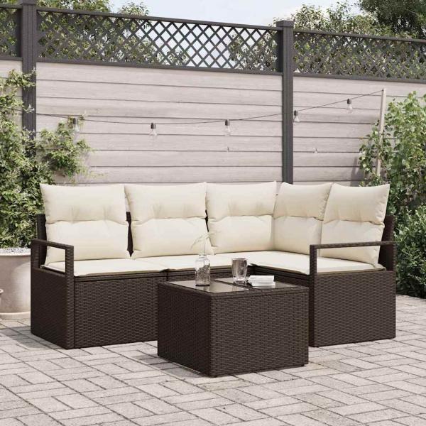 ARDEBO.de - 4-teiliger Gartensofa Set mit Kissen Grau Poly Rattan, 2-Sitzer Gartensofa mit Kissen Braun Poly Rattan