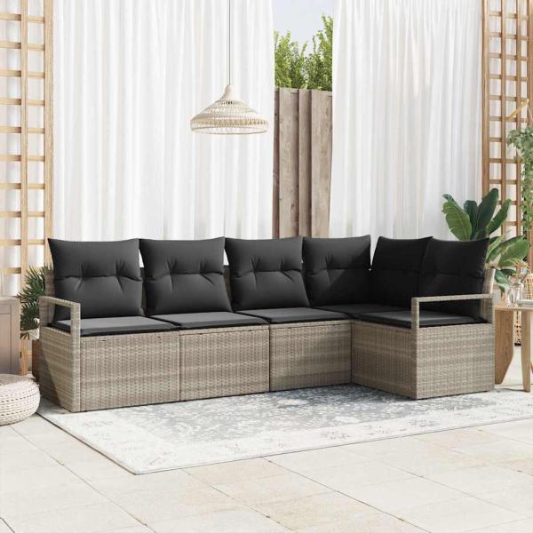 ARDEBO.de - Sofa Set 5 stk. Hellgrau [Synthetisch]: Poly Rattan