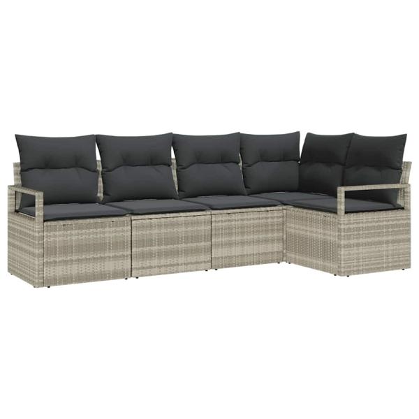 Sofa Set 5 stk. Hellgrau [Synthetisch]: Poly Rattan