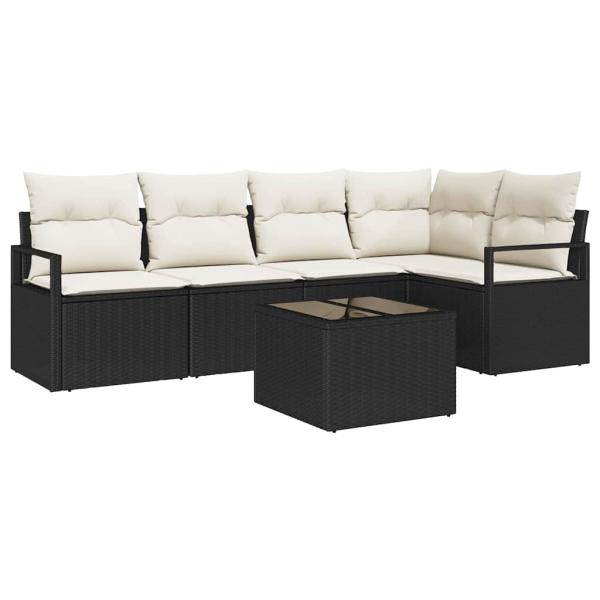 5-teiliges Garten Sofa Set mit Kissen, Braun Poly Rattan, 2-Sitzer Garten Sofa mit Kissen, Schwarz Poly Rattan
