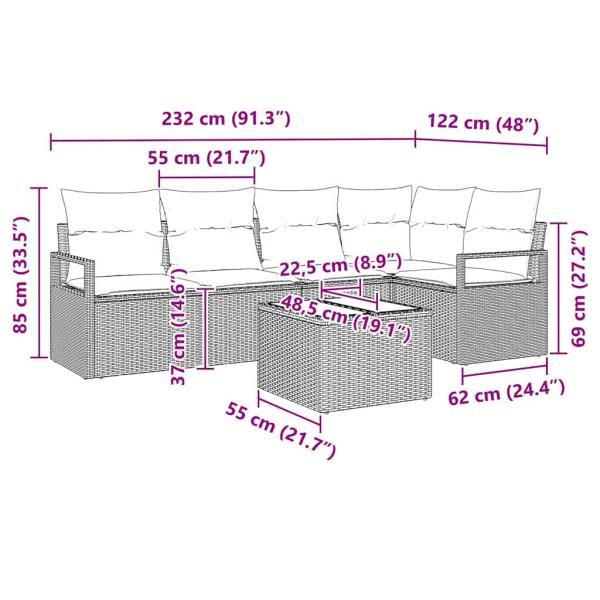 5-teiliges Garten Sofa Set mit Kissen, Braun Poly Rattan, 2-Sitzer Garten Sofa mit Kissen, Schwarz Poly Rattan