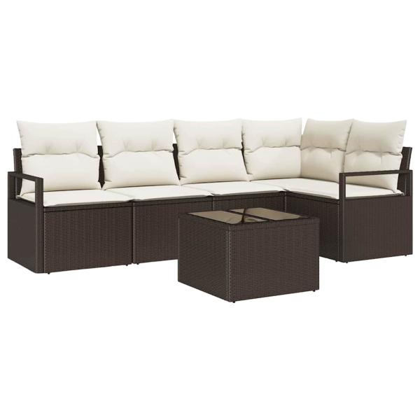 ARDEBO.de - 5-teiliges Garten-Sofa-Set mit Kissen Grau Poly Rattan, 2-Sitzer Garten-Sofa mit Kissen Braun Poly Rattan