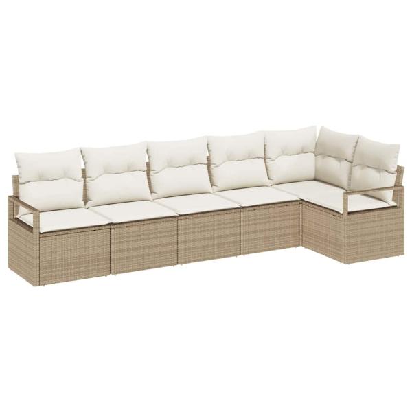 6-teilige Garten Sofa Set mit Kissen Beige Poly Rattan, 2-Sitzer Garten Sofa mit Kissen Beige Poly Rattan