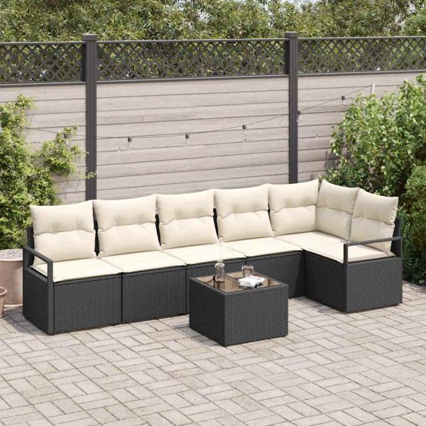 ARDEBO.de - 6-teiliges Garten-Sofa-Set mit Kissen Braun Poly-Rattan, 2-Sitzer Garten-Sofa mit Kissen Schwarz Poly-Rattan