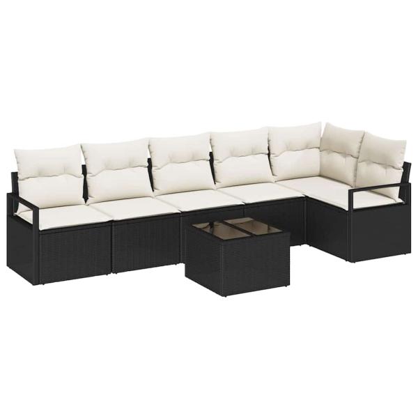 6-teiliges Garten-Sofa-Set mit Kissen Braun Poly-Rattan, 2-Sitzer Garten-Sofa mit Kissen Schwarz Poly-Rattan